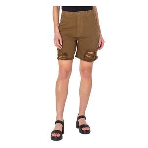 EARNEST SEWN NEW YORK Womens Green Denim Hems Closure High Waist Shorts 24